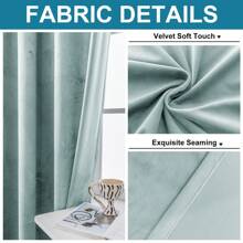 CYCMACO 2 Piece Velvet Indoor Curtains, Modern Bedroom Blackout Curtains With Eyelets, Cold Insulating Thermal Curtain For Living Room Lounge Children's Room - Xám xanh - Xem 5