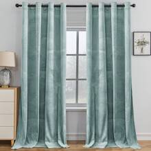 CYCMACO 2 Piece Velvet Indoor Curtains, Modern Bedroom Blackout Curtains With Eyelets, Cold Insulating Thermal Curtain For Living Room Lounge Children's Room - Xám xanh - Xem 2