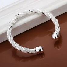 1 pieza Brazalete abierto de lujo de plata 925 con diseño de red retorcida para mujer