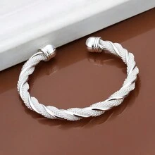 1 pieza Brazalete abierto de lujo de plata 925 con diseño de red retorcida para mujer