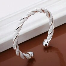 1 pieza Brazalete abierto de lujo de plata 925 con diseño de red retorcida para mujer