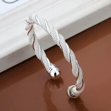 1 pieza Brazalete abierto de lujo de plata 925 con diseño de red retorcida para mujer