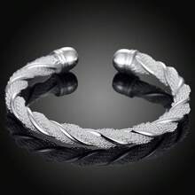 1 pieza Brazalete abierto de lujo de plata 925 con diseño de red retorcida para mujer