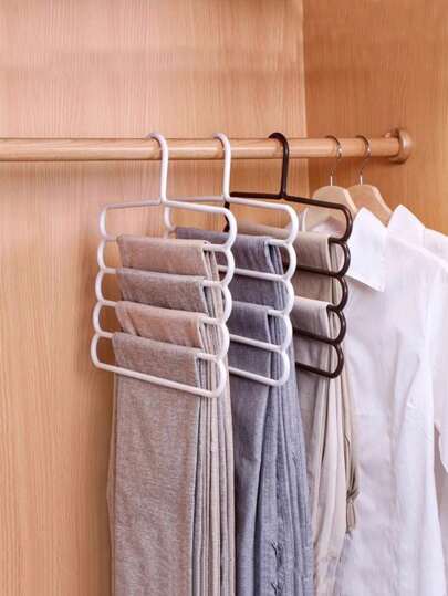 2/4 pièces Porte-pantalon en plastique à 5 niveaux pour le rangement des pantalons, avec cintres inclus, printemps, minimaliste, hauts d'été
