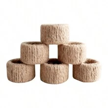 6pcs/Set 3.5x4.5in (9x12cm) Jute Woven Napkin Rings, Country Style Thickened Cylindrical Napkin Holders, For Dining Table Decor, Housewarming Gift