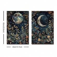 1/2pcs Unframed Boho Botanical Floral Moon Celestial Art Vintage Poster Dark Academia Moody Canvas Painting Print Minimalist Wall Picture For Dorm,Apartment,Bedroom,Living Room,Modern Home Decoration