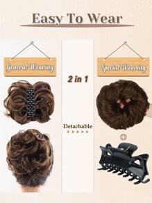 Chignon synthétique en désordre avec pince à cheveux. Rallonges de queue de cheval bouclée et ondulée. Accessoires pour chouchou et chignon pour femmes. Pièce de chignon en désordre synthétique avec pince à cheveux. Chignons ébouriffés, rallonges de cheveux bouclés et faux chignons pour femmes