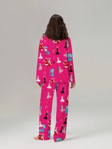 Women Christmas Pajama Set Y2k Nutcracker Long Sleeve Shirt And Wide Leg Pants Cute Pjs Outfits - Hot Pink - View 3