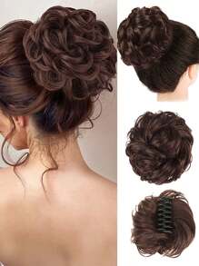 Chignon synthétique en désordre avec pince à cheveux. Rallonges de queue de cheval bouclée et ondulée. Accessoires pour chouchou et chignon pour femmes. Pièce de chignon en désordre synthétique avec pince à cheveux. Chignons ébouriffés, rallonges de cheveux bouclés et faux chignons pour femmes