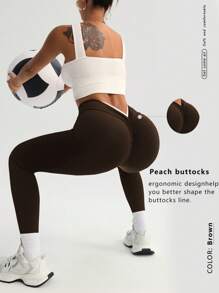 FWH High-Waist Shaping Yoga Pants, V-Shaped Detail Tummy Control, Butt Lifting Fit, Luxurious Minimalist Design, High-Waist Compression To Elongate Figure, Suitable For Various Sports, Low-Key Luxurious Retro Sporty Casual Style, V-Waist Yoga Pants, Butt Lifting Tight Pants, Classic Color Scheme, Visually Slimming, Luxurious Shaping Leggings - Brown - View 2