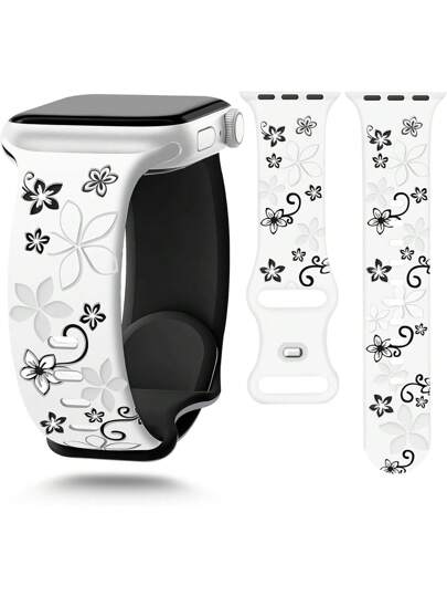Floral Carved Watch Band, Compatible With Apple Watch Bands 41mm 40mm 44mm 45mm 42mm 38mm 49mm 42mm(S10) 46mm, Women Cute Flower Soft Silicone Sport Strap Compatible With Apple Watch Series 10 Se 9 8 7 6 5 4 3 2 1 Ultra