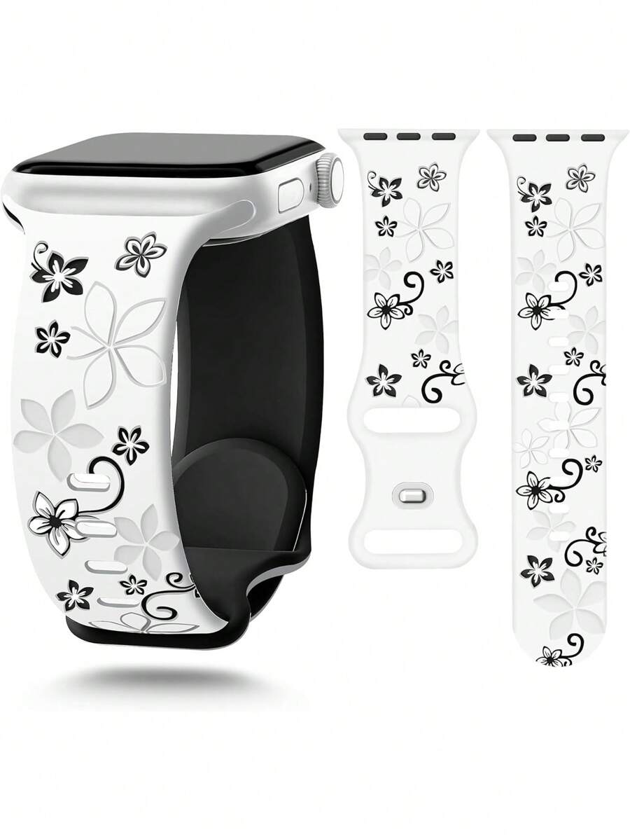 Floral Carved Watch Band, Compatible With Apple Watch Bands 41mm 40mm 44mm 45mm 42mm 38mm 49mm 42mm(S10) 46mm, Women Cute Flower Soft Silicone Sport Strap Compatible With Apple Watch Series 10 Se 9 8 7 6 5 4 3 2 1 Ultra