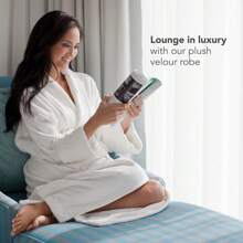 Terry Cloth Bathrobe, Luxury Robe For Women, Plush White Cotton Hotel Spa Robes, M/L & 2X - White - View 2