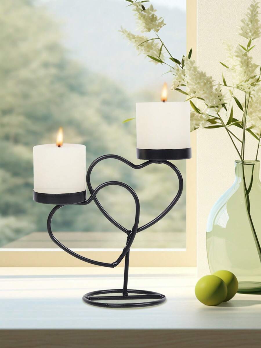 1pc Iron Art Matte Metallic Finish European Style Candle Holder For Wedding, Dinner Party Home Decor (fits 5cm Diameter Candles) - Black - View 1