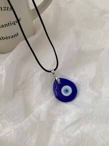 1pc Fashionable Turkish Evil Eye, Water Drop & Heart Pendant Necklace - Blue - View 15