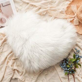 1 st Faux Wool Mjuk Plysch Rosa Hjärta Dekorativt kuddfodral, Lämplig för vardagsrum och sovrum, Mjuk, Mysig, Ej fällbar, Tvättbar, hopfällbar och avtagbar, Kan även användas för soffa, fönstersits, Rumsinredning