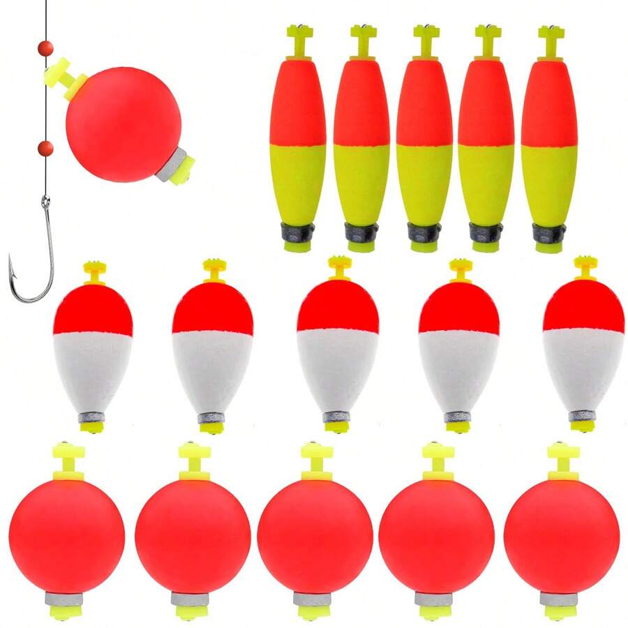 12 Stück sortierte Größen Angeln Bobber Runde Schwimmer Druckknopf