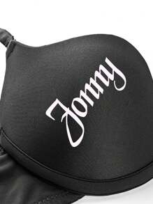 Women's Personalized Text/Name/Photo/Letter Print Push-Up Supported Underwire Brassiere, Sexy Low-Cut Bra