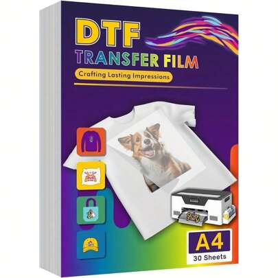 50 Sheets A4 DTF Film Double-Sided Matte PET Heat Transfer Paper, Universal For All T-Shirts & Dark Fabrics, Vibrant Colors, Easy Peel Hot/Cold