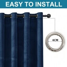 CYCMACO 2 Piece Velvet Indoor Curtains, Modern Bedroom Blackout Curtains With Eyelets, Cold Insulating Thermal Curtain For Living Room Lounge Children's Room - 藏蓝色 - 查看 6