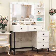 White Makeup Table Dressing Desk W/ 11 LED Lights Mirror 5 Drawers Vanity Desk - White - View 7