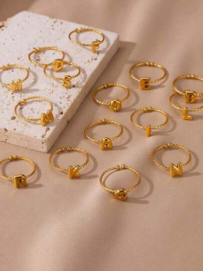 1pc versátil aço inoxidável 26 anel ajustável alfabeto inglês, presente elegante e moderno adequado para homens e mulheres