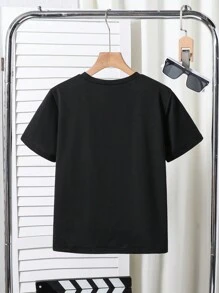 Tween Boy 圆领短袖图案印花休闲 T 恤 - 黑色 - 查看 2