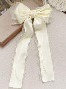 1个米色雪纺超大蝴蝶结波浪丝带双层弹力发夹，优雅柔软的春季发饰，情人节女士发饰，适合上学、大学等场合，蝴蝶结，可爱 - 米 - 查看 4