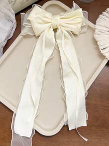 1个米色雪纺超大蝴蝶结波浪丝带双层弹力发夹，优雅柔软的春季发饰，情人节女士发饰，适合上学、大学等场合，蝴蝶结，可爱 - 米 - 查看 5