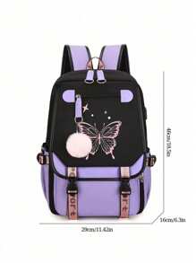 Large School Bag For Teen Girls USB Port Canvas Schoolbag Student Book Bag Fashion Black And Pink Teen School Backpack, Bag For School For College Classic Long Coin Purse, Faux Leather Multi Wallet, Large-Capacity Purse With Zipper Valentines - Purple - View 4