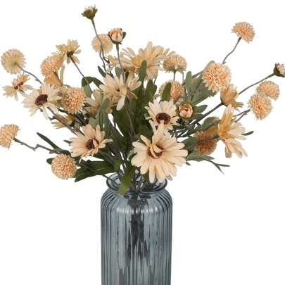 2PCS/6PCS(2种) 人造康乃馨花洋甘菊、雏菊、向日葵花束，母亲节情人节礼物家居花瓶装饰、餐厅、卧室、插花、婚礼、新娘手捧花、腕花、胸花DIY材料、生日派对装饰材料、新年礼物