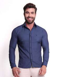 Men's Slim Premium Dress Shirt With Elastane - Azul Marino - Ver 1