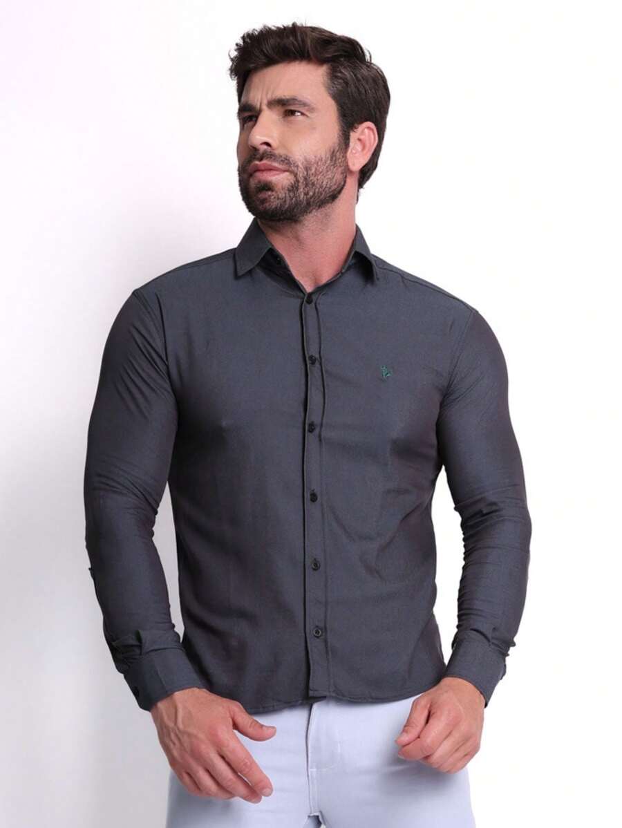 Men's Slim Premium Dress Shirt With Elastane - Verde - Ver 1