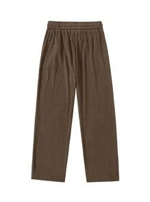 1 pieza Pantalones informales de pana recta de estilo retro para hombre, caqui