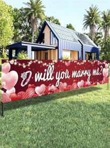 1pc "Will You Marry Me?" Red Banner - Suitable For Proposal, Engagement, Valentine's Day Outdoor Party - Durable Polyester, Multipurpose Use - Burgundy - View 1