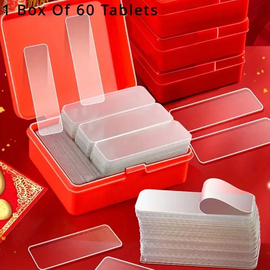 60-300pcs/Set Multi-Purpose Double-Sided Adhesive Tape - Transparent Removable Waterproof Hanging Strips, Suitable For Hanging Decorations, Couplets, Tapes, Transparent Tapes, Photos, And Clocks. Multipurpose Mini Double-Sided Adhesive Tape, Waterproof Removable Spring Festival Couplet Tape, Reusable Transparent Adhesive Strips - Multicolor - View 1