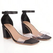Women's Sandals With Transparent Strap And High Heel Charm - 黑色 - 查看 2