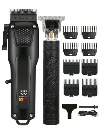 Men's Haircut Kit, Wireless Digital Display Haircut Trimmer With USB Charging, ABS Body, Rechargeable Lithium Battery, Professional Haircut Set, Ideal Father's Day Gift, Battery Capacity: 1500mAh+600mAh