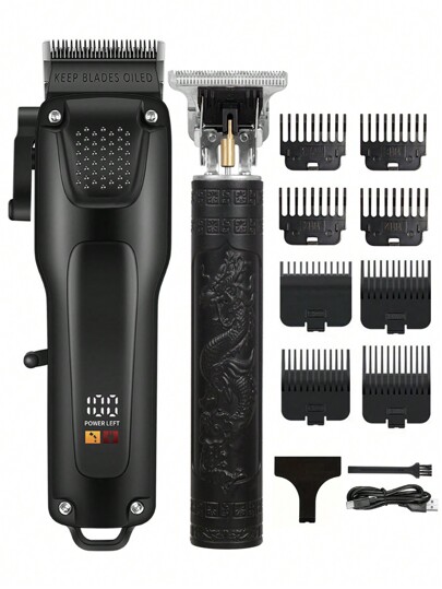 Men's Clippers Set, Digital Display Cordless Hair Trimmer With USB Interface, ABS Body, Rechargeable Lithium Battery, Professional Haircutting Kit For Grooming, Ideal Gift For Father, Holiday Present,Battery Capacity: 1500mAh+600mAh