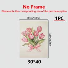 1 Stück botanische Tulpen, rosa Schleife Wandkunst, rosa Heimdekoration, Mädchen Geschenk, Tulpen Aquarellmalerei, Frühlingsdekoration - perfekt für Schlafzimmer, Wohnzimmer, Flur, Badezimmer, perfekte Heimgeschenk Wahl - Leinwand (gerahmt)