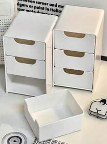 1 pieza Caja de almacenamiento de escritorio pequeña, organizador de muebles para accesorios, cosméticos, joyería - Blanco - Ver 3