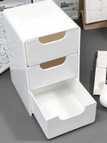 1 pieza Caja de almacenamiento de escritorio pequeña, organizador de muebles para accesorios, cosméticos, joyería - Blanco - Ver 2