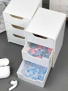 1 pieza Caja de almacenamiento de escritorio pequeña, organizador de muebles para accesorios, cosméticos, joyería - Blanco - Ver 5