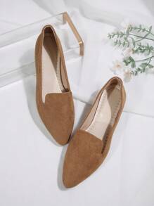 Women's Fashion Versatile Brown Pointed Toe Flat Slip-On Shoes, Lightweight & Comfortable For Everyday Work Wear, Spring/Autumn - Brown - View 7