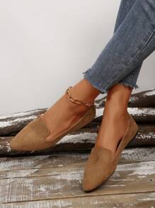 Women's Fashion Versatile Brown Pointed Toe Flat Slip-On Shoes, Lightweight & Comfortable For Everyday Work Wear, Spring/Autumn - Brown - View 5