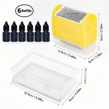 Conjunto de carimbos de proteção contra roubo de identidade, carimbo de bloqueio de endereço, redação de correspondência confidencial, usado para ocultar informações pessoais - tinta amarela fácil de usar e recarregável, inclui caixa de armazenamento (frasco de tinta com tampa), volta às aulas, material escolar