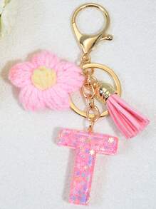 1pc English Letter Keychain, Charm Key Chain With Butterfly Tassel Decor, Popular In Europe And America Gift Souvenir Car Accessories Bag Charm Backpack For School