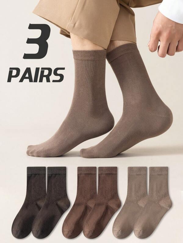 3 Pairs Men's Classic Dark Color Essential Oil Deodorizing Anti-Pilling High Quality Comfortable Crew Socks, Suitable For All Seasons