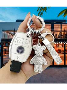 1 Bộ Móc Khóa Gấu Dễ Thương Bling Bling Trắng/Hồng/Dễ Thương Unisex, Móc Chìa Khóa Xe Hơi Cao Cấp Thanh Lịch + Vỏ Chìa Khóa Xe Chống Rơi Màu Trắng Bạc/Hồng/Đen Bạc/Trắng Vàng + Vỏ Chìa Khóa Xe Ô Tô TPU Có Thể Sử Dụng Cho Mercedes-Benz A B C E R GLS GLA GLK GLC CLS AMG W204 W205 W212 W463 W176 - Một cỡ - Xem 16