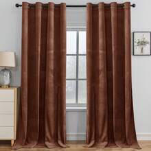 CYCMACO 2 Piece Velvet Indoor Curtains, Modern Bedroom Blackout Curtains With Eyelets, Cold Insulating Thermal Curtain For Living Room Lounge Children's Room - 棕色 - 查看 2